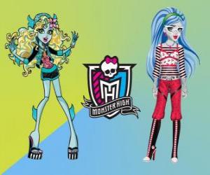 yapboz İki öğrenci Monster High, Lagoona Blue ve Ghoulia Yelps